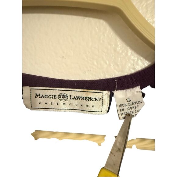 Vintage Maggie Lawrence Plaid Acrylic Purple Sweater Cardigan Oversized Small - Picture 13 of 13